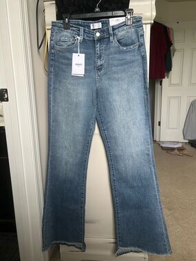 VERVET Medium Wash Flare Jeans with Raw Hem